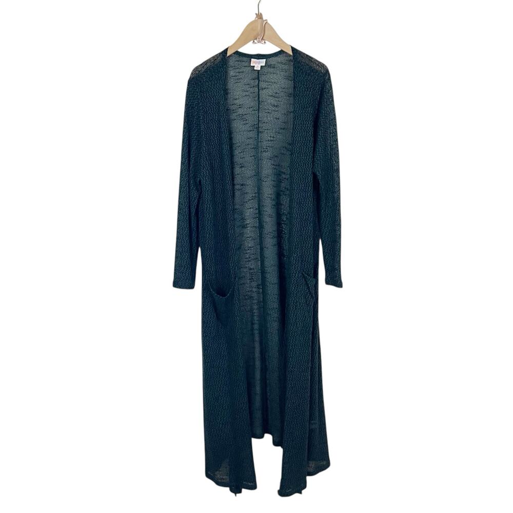 NWOT Lularoe Sarah Duster Cardigan Sweater Green & Black Marled Knit Size Medium